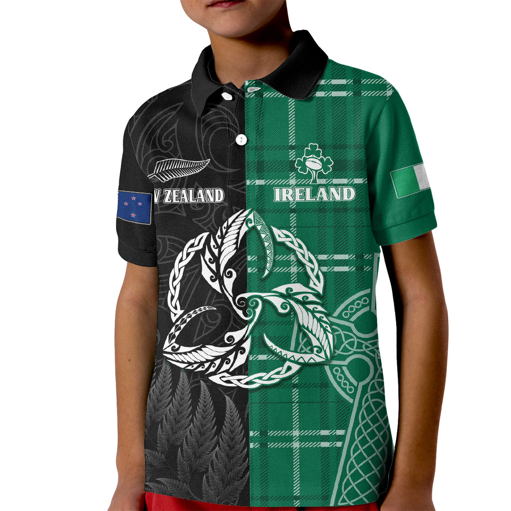 Personalised New Zealand Mix Ireland Rugby Kid Polo Shirt Celtic Knot Mix Silver Ferns - Wonder Print Shop