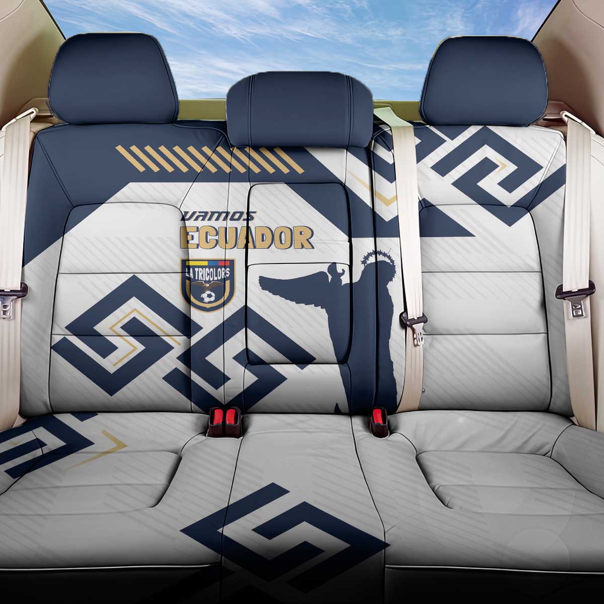 Ecuador Football Back Car Seat Cover La Tricolors 2024 Virgen de El Panecillo LT7 - Wonder Print Shop