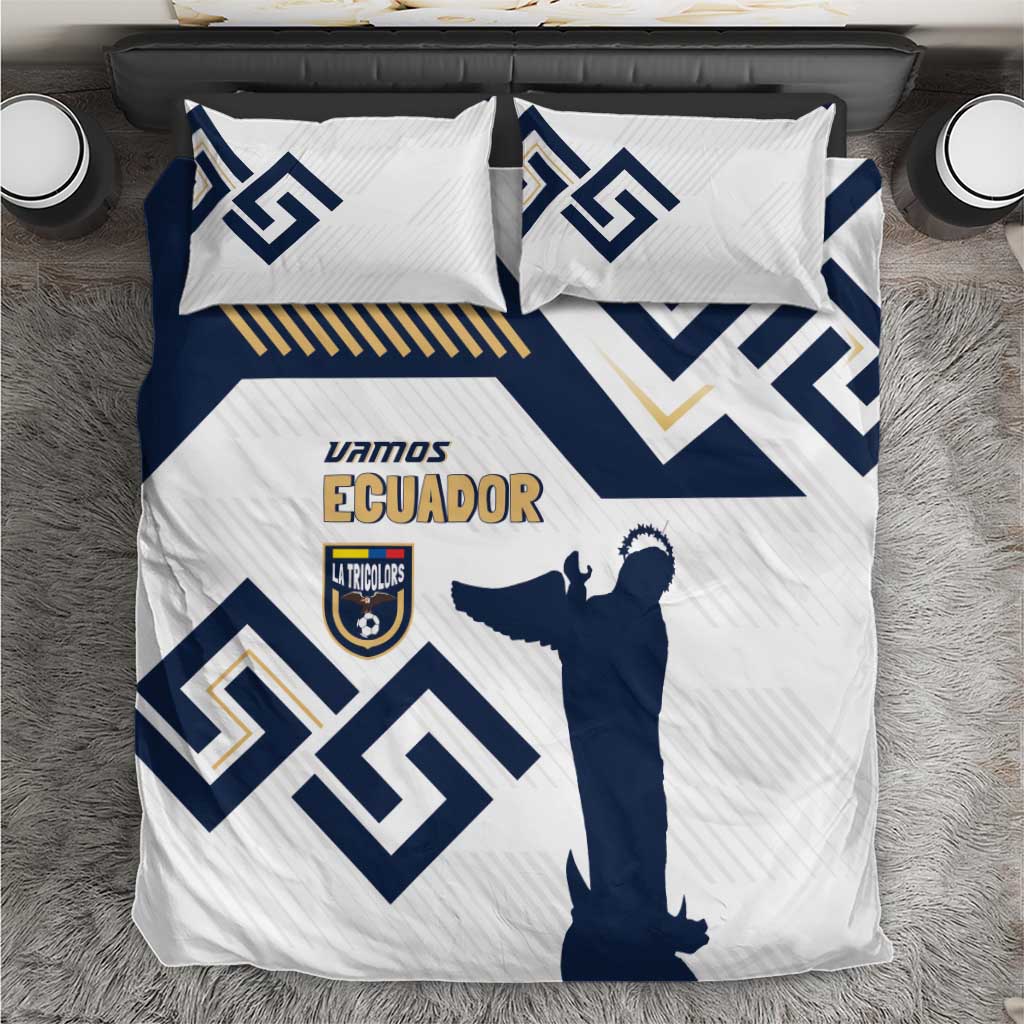 White and navy football bedding set with geometric crest and player silhouette, two pillows