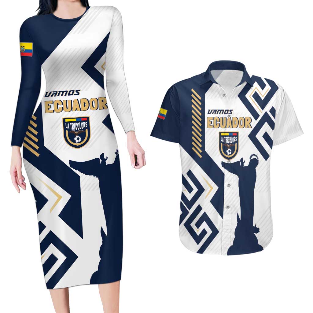 Ecuador Football Custom Couples Matching Long Sleeve Bodycon Dress and Hawaiian Shirt La Tricolors 2024 Virgen de El Panecillo LT7 - Wonder Print Shop