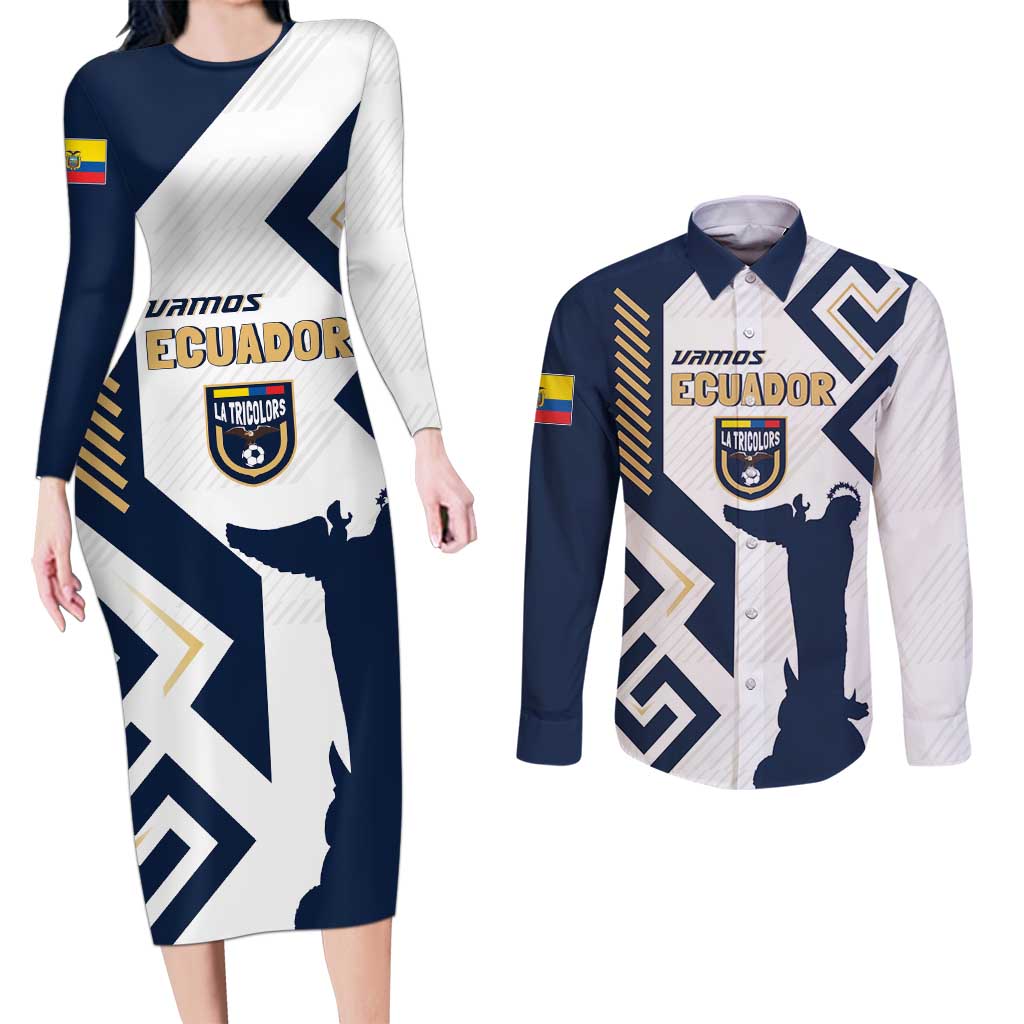 Ecuador Football Custom Couples Matching Long Sleeve Bodycon Dress and Long Sleeve Button Shirt La Tricolors 2024 Virgen de El Panecillo LT7 - Wonder Print Shop