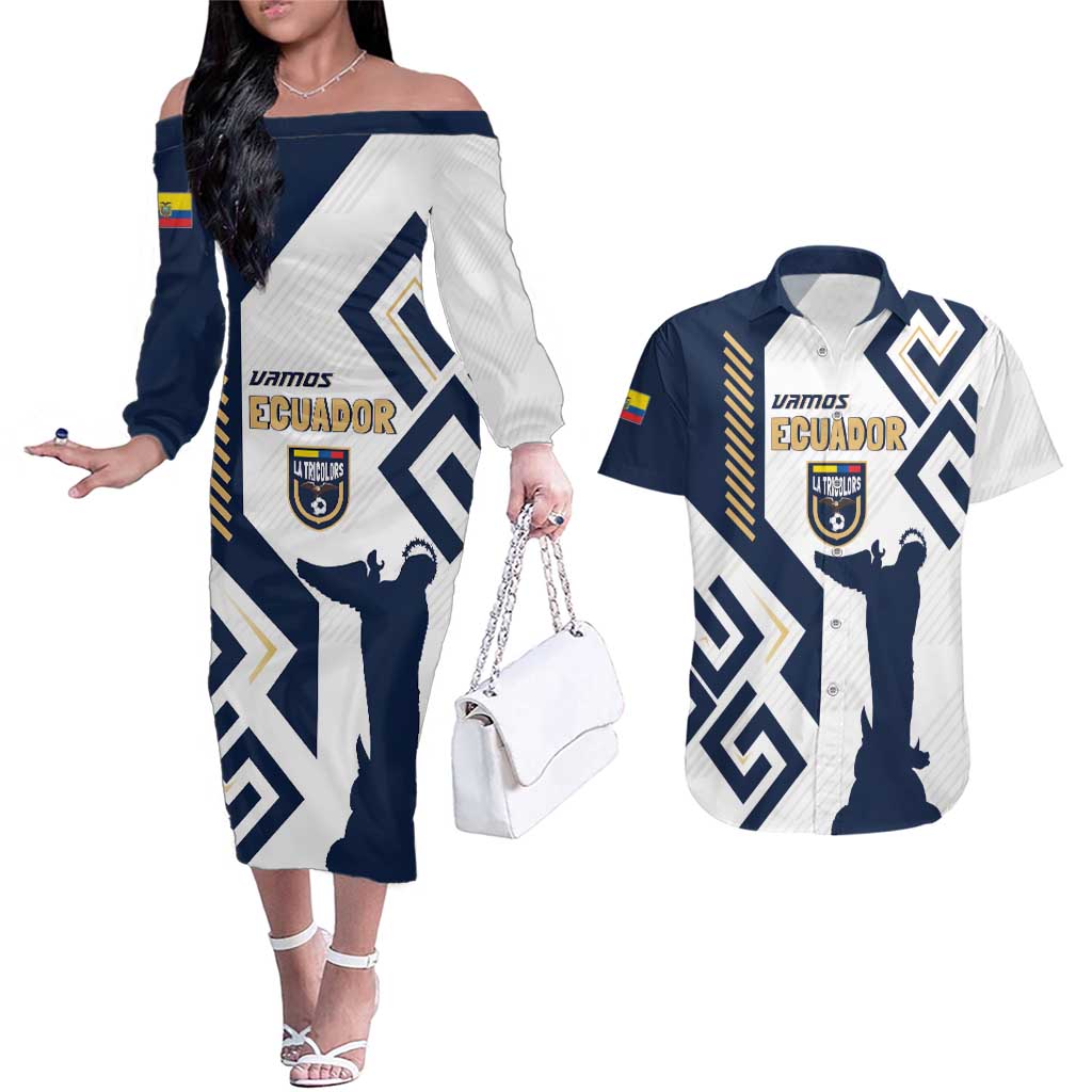 Ecuador Football Custom Couples Matching Off The Shoulder Long Sleeve Dress and Hawaiian Shirt La Tricolors 2024 Virgen de El Panecillo LT7 - Wonder Print Shop