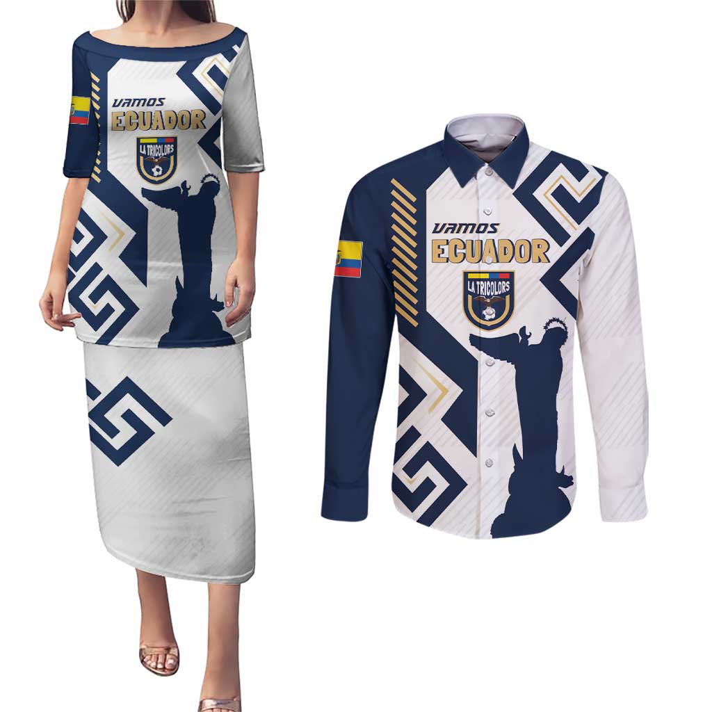 Ecuador Football Custom Couples Matching Puletasi and Long Sleeve Button Shirt La Tricolors 2024 Virgen de El Panecillo LT7 - Wonder Print Shop