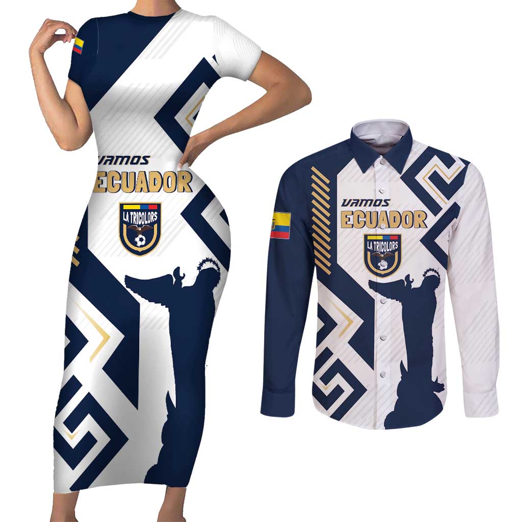 Ecuador Football Custom Couples Matching Short Sleeve Bodycon Dress and Long Sleeve Button Shirt La Tricolors 2024 Virgen de El Panecillo LT7 - Wonder Print Shop