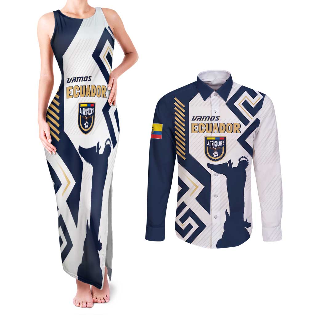 Ecuador Football Custom Couples Matching Tank Maxi Dress and Long Sleeve Button Shirt La Tricolors 2024 Virgen de El Panecillo LT7 - Wonder Print Shop