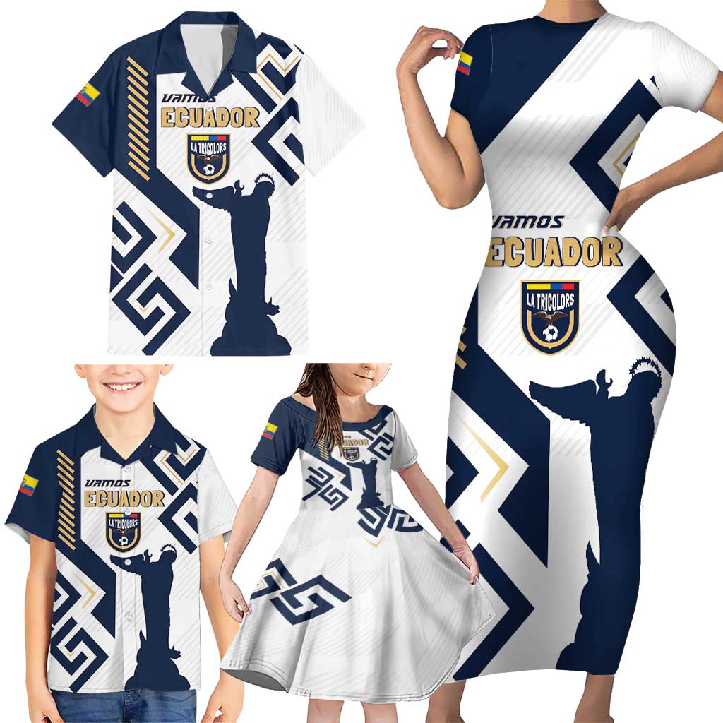 Ecuador Football Custom Family Matching Short Sleeve Bodycon Dress and Hawaiian Shirt La Tricolors 2024 Virgen de El Panecillo - Wonder Print Shop