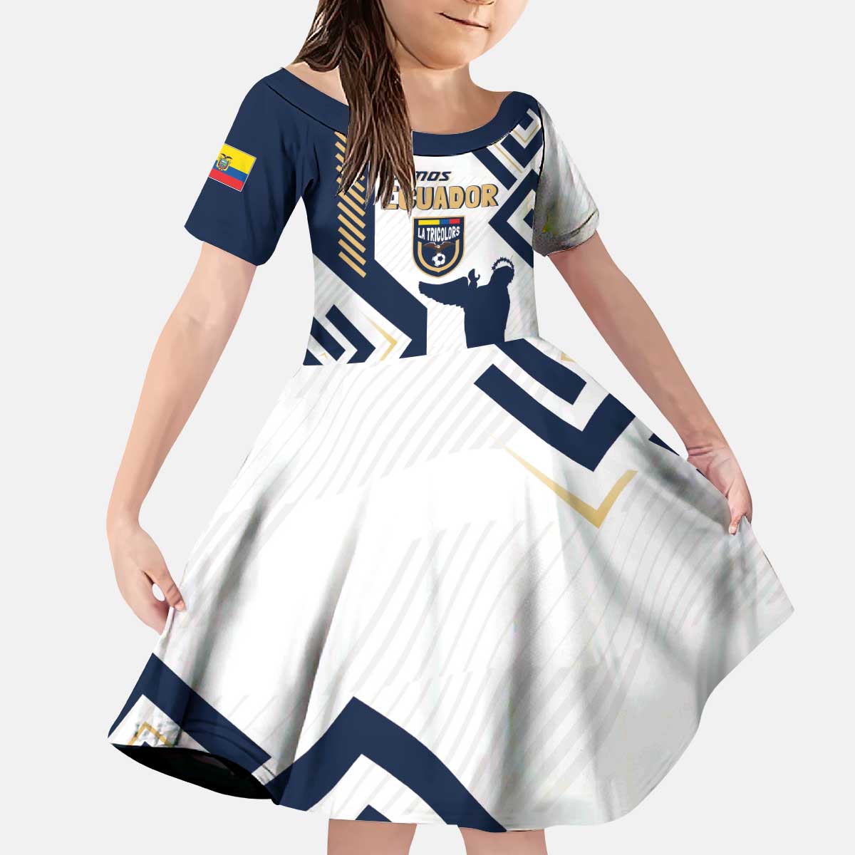 Ecuador Football Custom Kid Short Sleeve Dress La Tricolors 2024 Virgen de El Panecillo - Wonder Print Shop