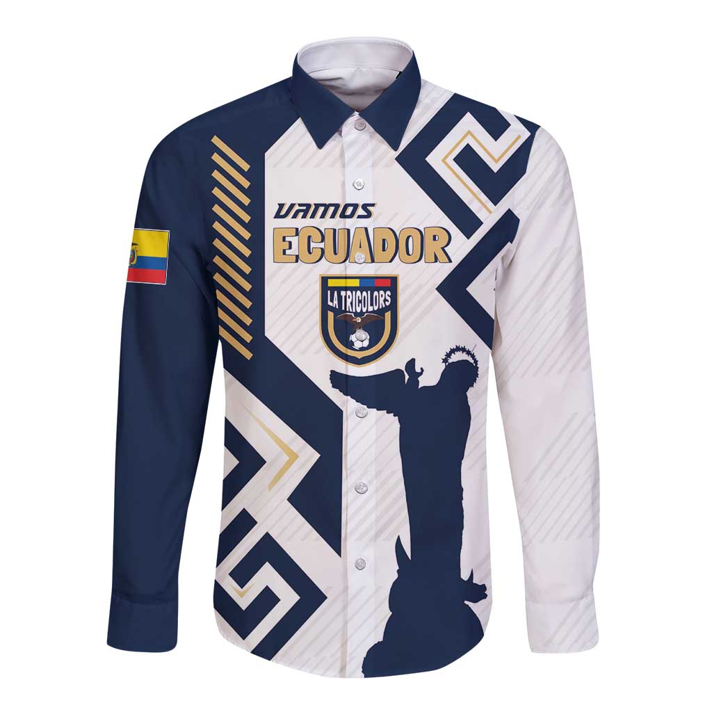 Long-sleeve button football shirt in white and navy with front crest graphic