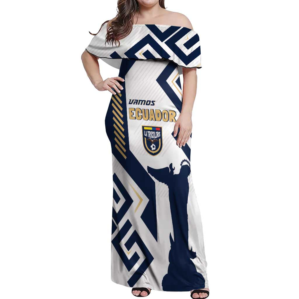 Ecuador Football Custom Off Shoulder Maxi Dress La Tricolors 2024 Virgen de El Panecillo - Wonder Print Shop