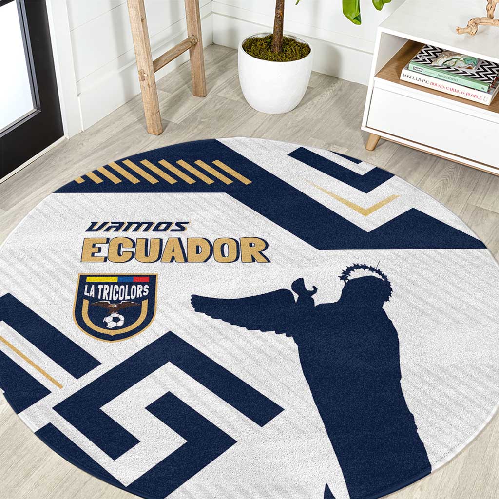 Ecuador football round carpet featuring Vamos Ecuador logo and blue player graphic