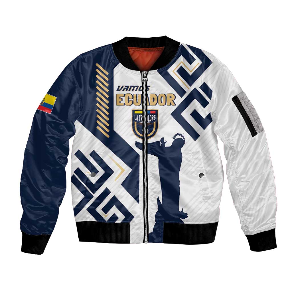 Ecuador Football Custom Sleeve Zip Bomber Jacket La Tricolors 2024 Virgen de El Panecillo - Wonder Print Shop