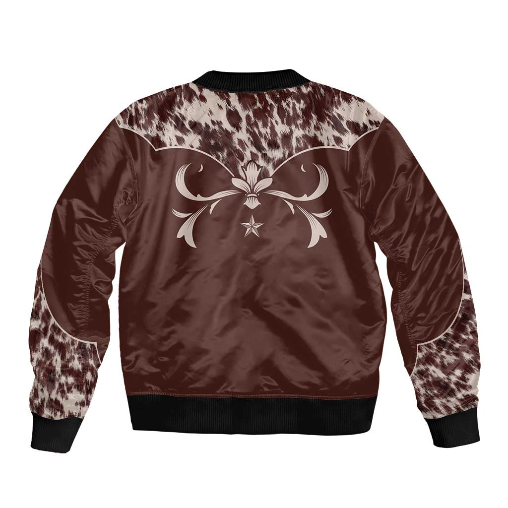 Cowboys Wild West Bomber Jacket Dark Brown Cow Prints - Wonder Print Shop