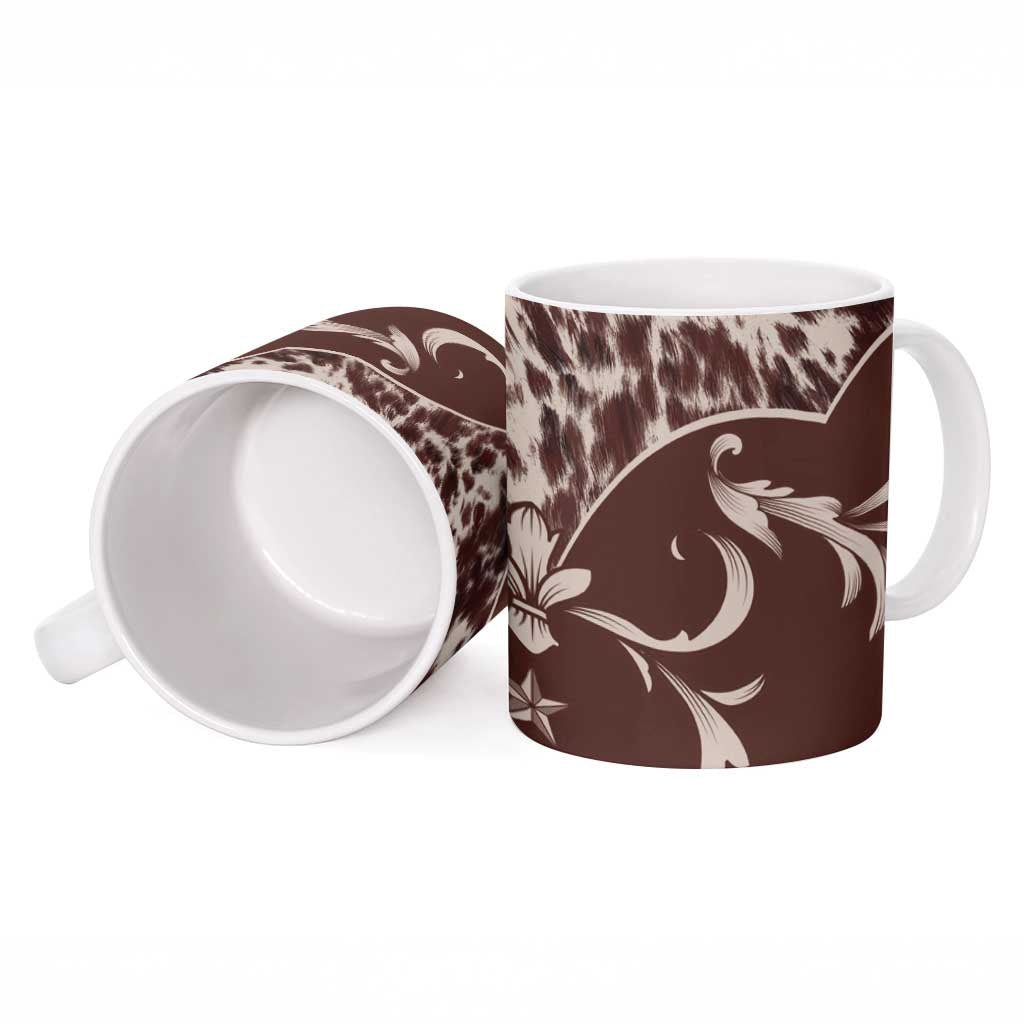 Cowboys Wild West Ceramic Mug Dark Brown Cow Prints - Wonder Print Shop