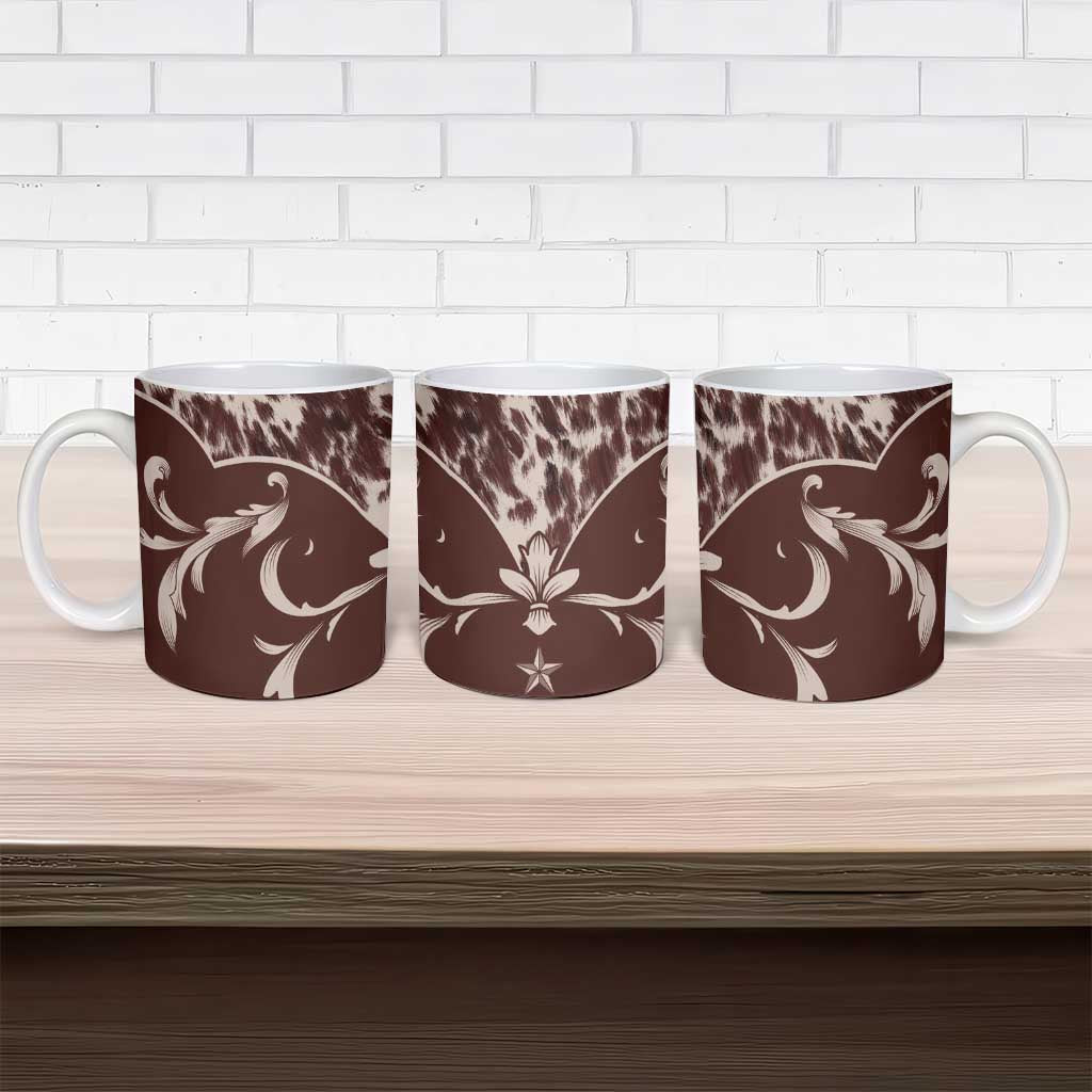Cowboys Wild West Ceramic Mug Dark Brown Cow Prints - Wonder Print Shop
