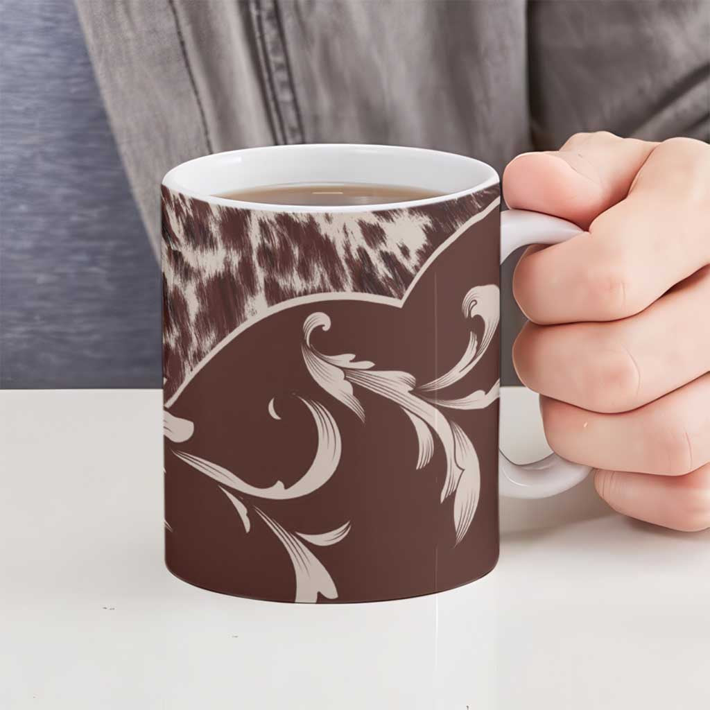 Cowboys Wild West Ceramic Mug Dark Brown Cow Prints - Wonder Print Shop