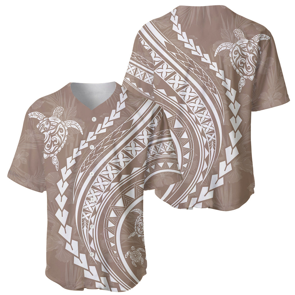 Beige baseball jersey with V-neck collar and Polynesian tribal circle print