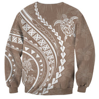 Beige unisex crewneck sweatshirt with large tribal stripe print and turtle motif