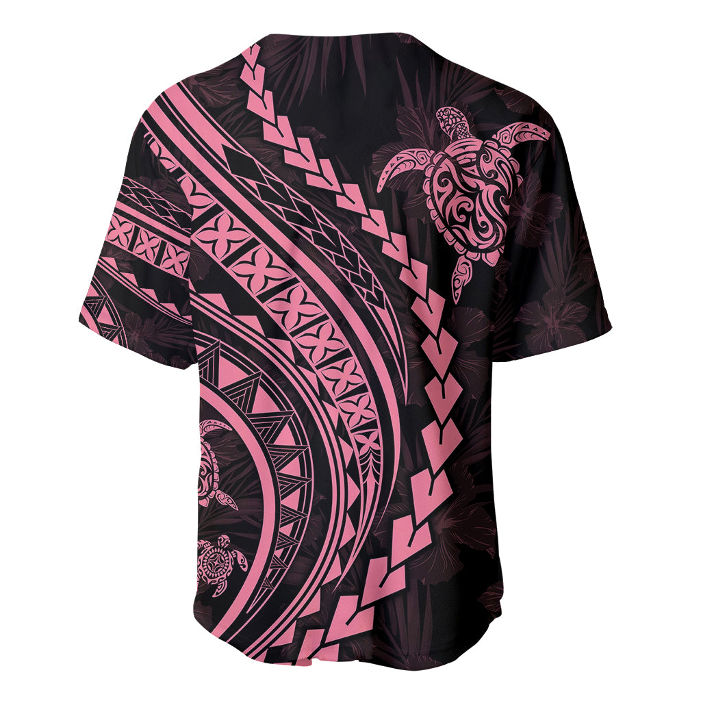 Baseball jersey back, black with pink tribal print and large turtle graphic