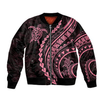 Black unisex bomber jacket with pink zip-front turtle hibiscus graphics