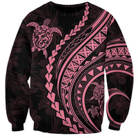 Unisex sweatshirt with dark base and pink Polynesian turtle & floral hibiscus print