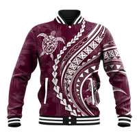 Unisex baseball jacket in dark red with white tribal print, striped ribbed collar