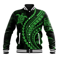 Green and black baseball jacket with turtle, floral hibiscus print, button front
