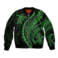 Unisex bomber jacket with green turtle graphic, full-zip front and ribbed cuffs