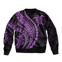 Lilac and black bomber jacket with bold turtle tribal print, ribbed cuffs and hem