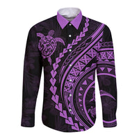 Long-sleeve button shirt with lilac turtle and hibiscus print