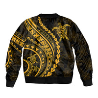 Black bomber jacket with gold tribal back graphic and ribbed hem, long sleeves