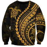 Unisex black sweatshirt with gold turtle and floral Polynesian pattern
