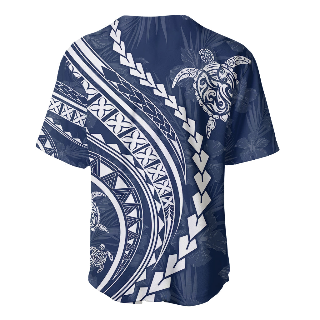 Men's navy baseball jersey back with white tribal banding and turtle graphic