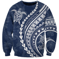 Navy unisex sweatshirt with white turtle and hibiscus floral front print