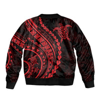 Unisex bomber jacket, black base with red Polynesian tribal circle back print