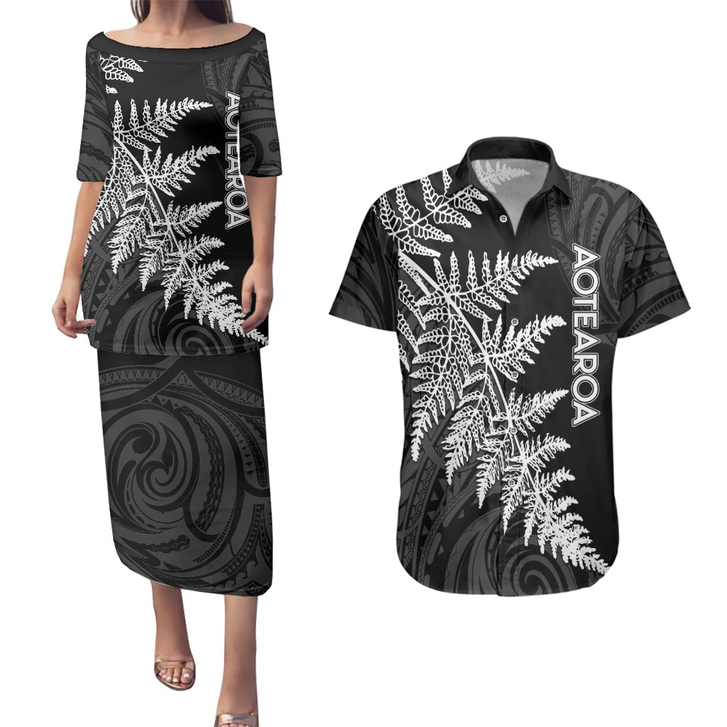 Personalised New Zealand Rugby Couples Matching Puletasi Dress and Hawaiian Shirt World Cup 2023 Silver Fern Champions LT7 - Wonder Print Shop