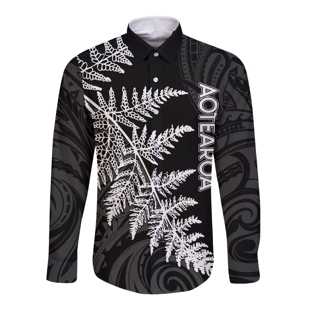 Personalised New Zealand Rugby Long Sleeve Button Shirt World Cup 2023 Silver Fern Champions - Wonder Print Shop