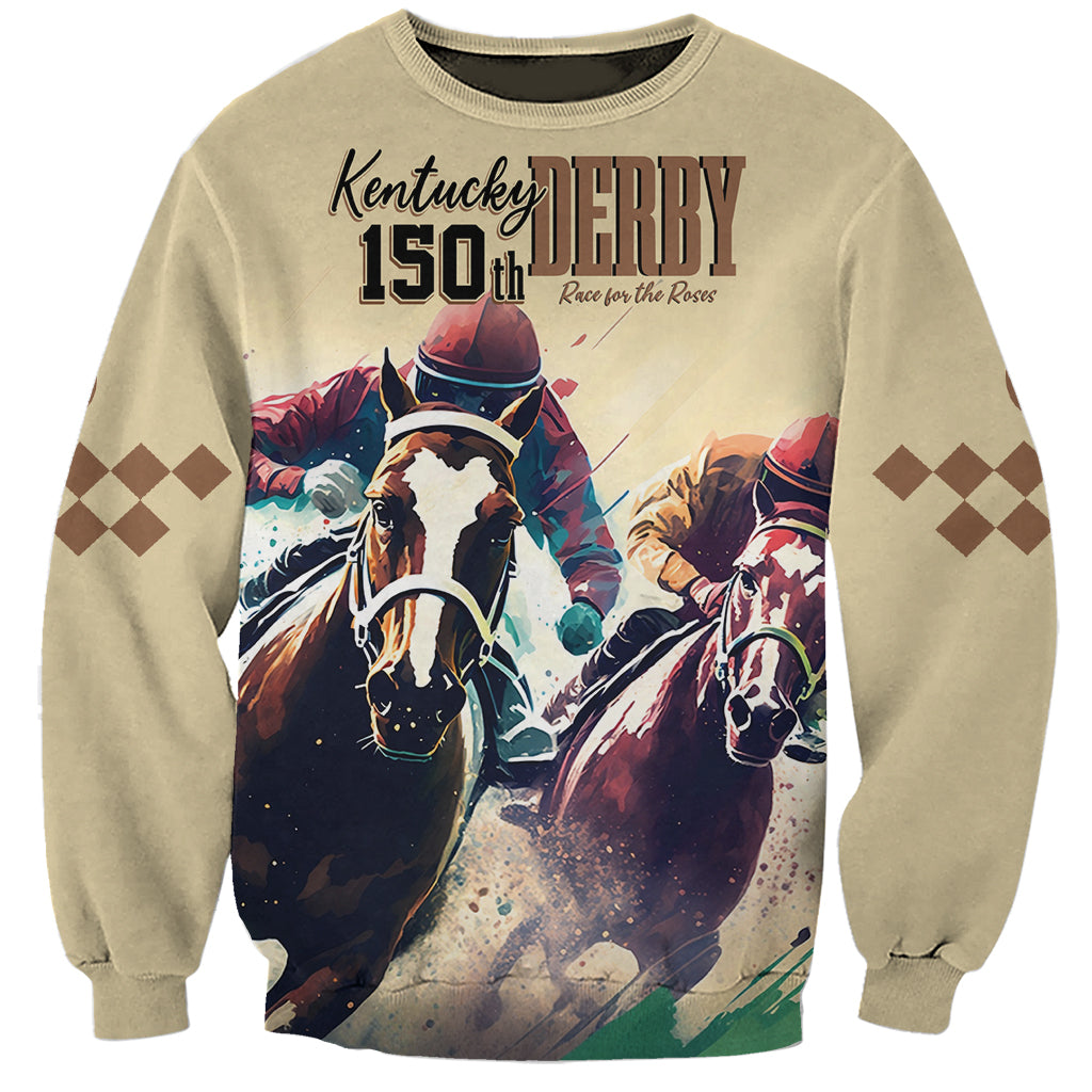 Kentucky Horse Racing 150th Personalized Sweatshirt Derby Watercolor Style - Cream