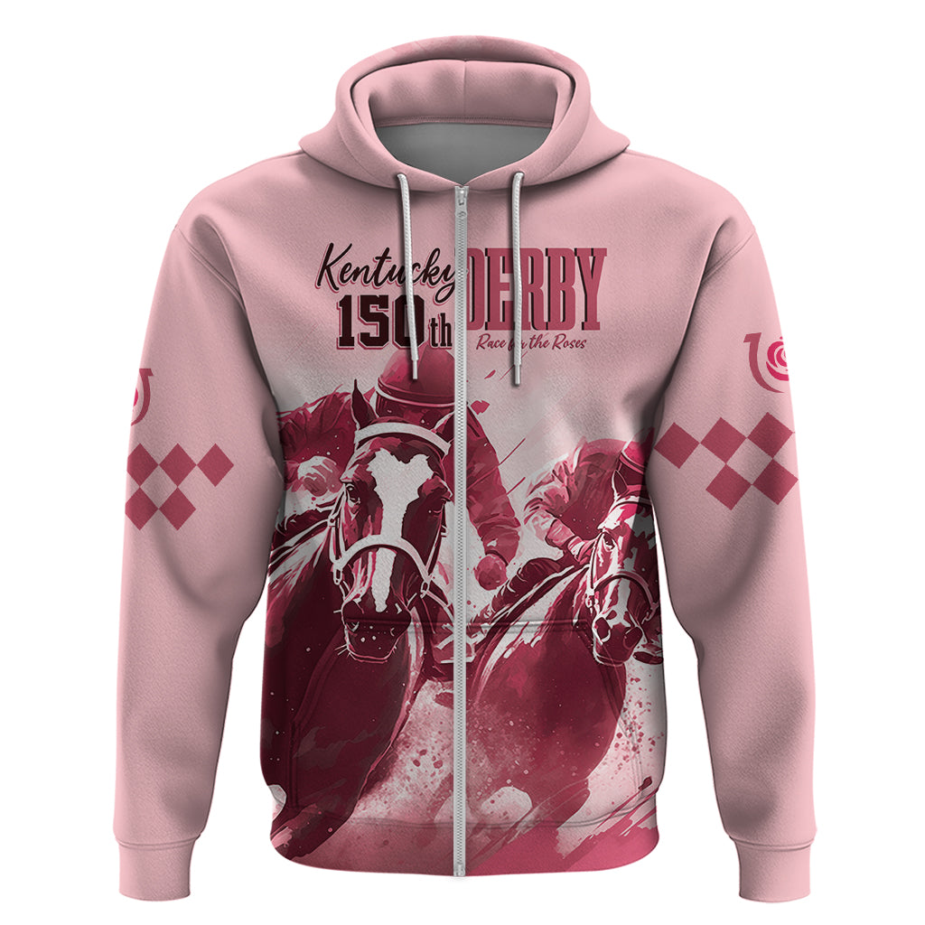 Kentucky Horse Racing 150th Personalized Zip Hoodie Derby Watercolor Style - Pink - Wonder Print Shop