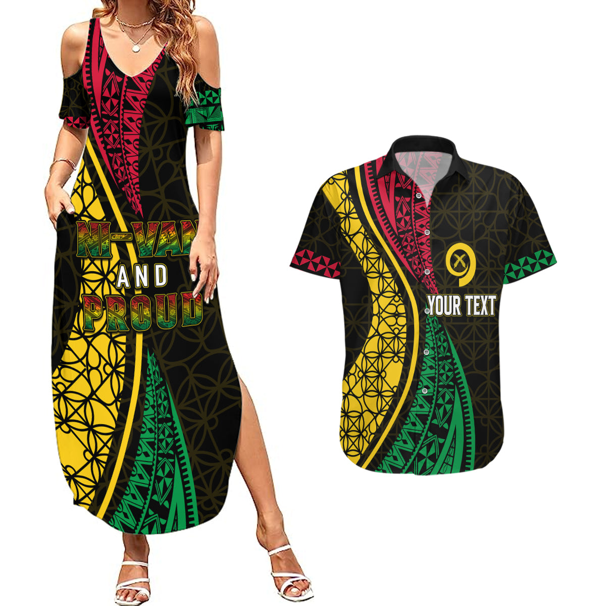 Personalised Vanuatu Couples Matching Summer Maxi Dress and Hawaiian Shirt Melanesian Sand Drawing Mixed - Ni Van and Proud LT7 - Wonder Print Shop