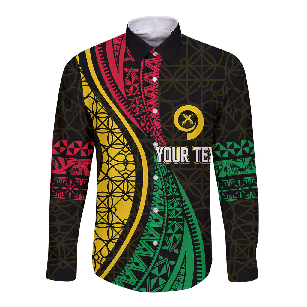 Personalised Vanuatu Long Sleeve Button Shirt Melanesian Sand Drawing Mixed - Ni Van and Proud - Wonder Print Shop