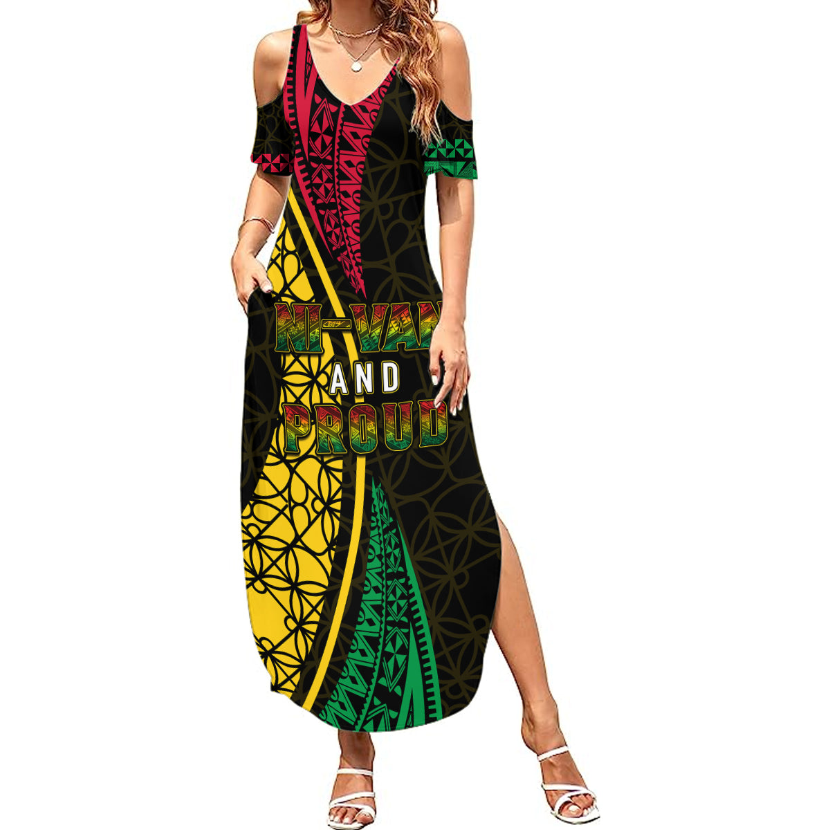 Personalised Vanuatu Summer Maxi Dress Melanesian Sand Drawing Mixed - Ni Van and Proud - Wonder Print Shop