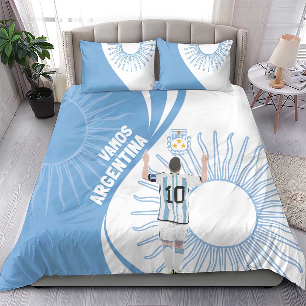 Argentina-themed sky blue and white comforter set with matching pillowcases