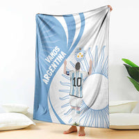 Argentina-themed blanket featuring player in sky blue, white, and '10' graphic