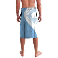 Sky blue graphic sarong wrap skirt with elastic waistband and large white sunburst print