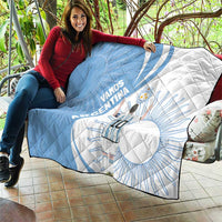 Sky blue and white Argentina quilt blanket with diamond stitching, fan rays, and player number 10