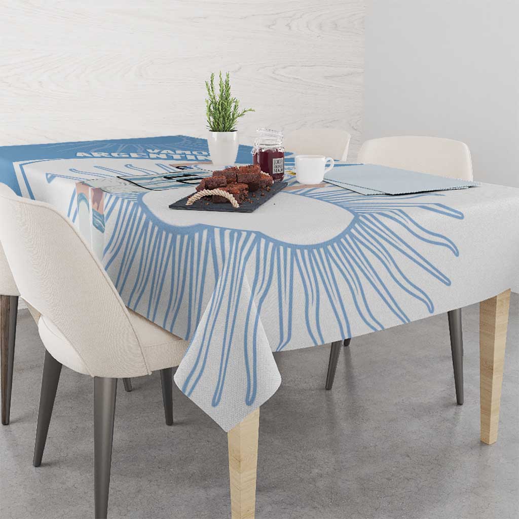 Sky blue tablecloth with swirl lines pattern and centered football player print