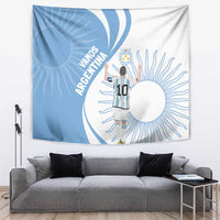 Sky blue and white Argentina-themed tapestry with raised-arm player and VAMOS ARGENTINA text