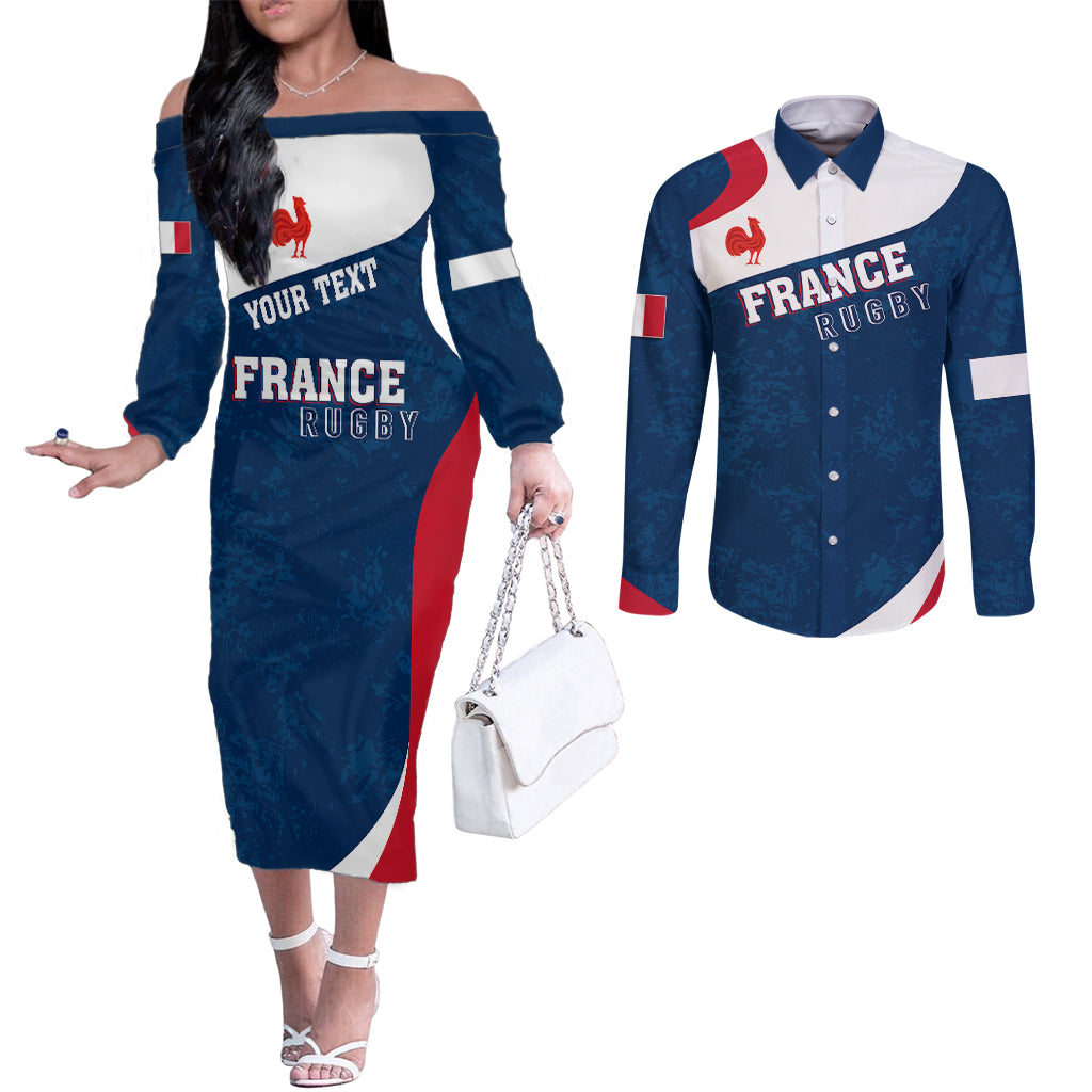 personalised-france-rugby-couples-matching-off-the-shoulder-long-sleeve-dress-and-long-sleeve-button-shirts-world-cup-les-blues-curves-style