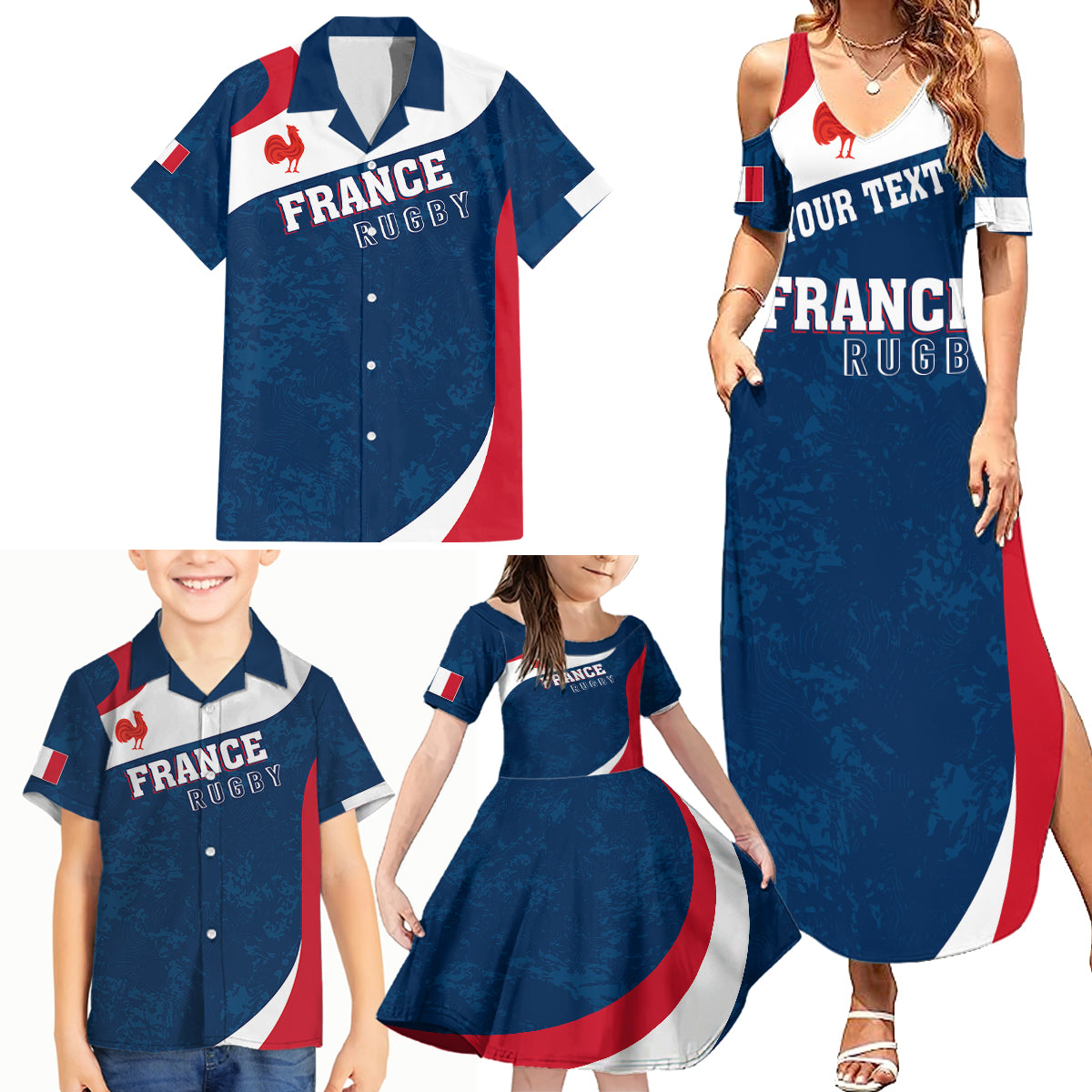 Personalised France Rugby Family Matching Summer Maxi Dress and Hawaiian Shirt World Cup Les Blues Curves Style - Wonder Print Shop