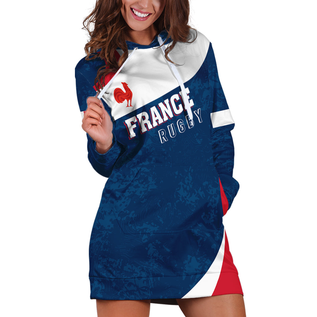 Personalised France Rugby Hoodie Dress World Cup Les Blues Curves Style - Wonder Print Shop